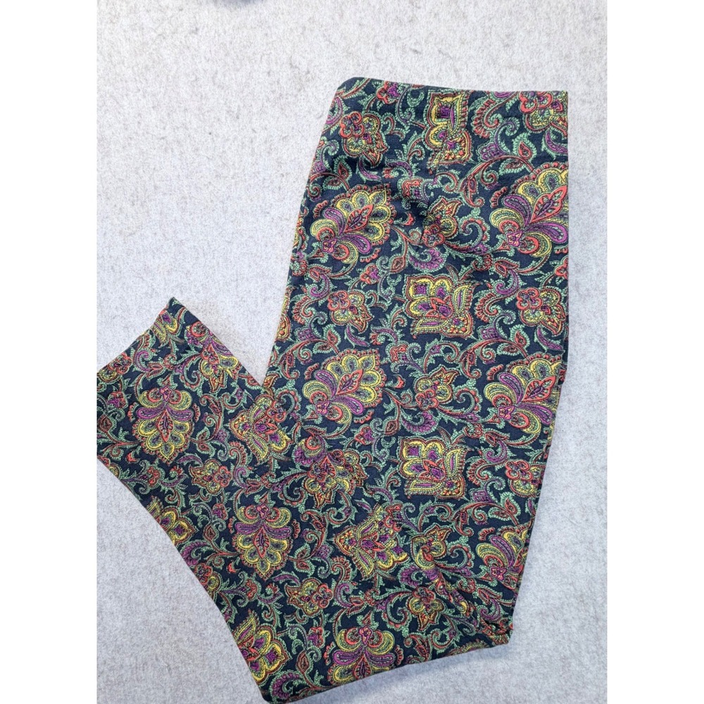 Talbots Pants Women 6P Navy Paisley Curvy Fit Side Zip Ankle Length Trousers